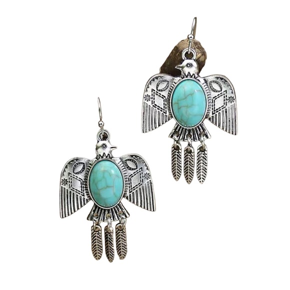Boho Native American Style Silver and Turquoise Earrings - Picture 6 of 6